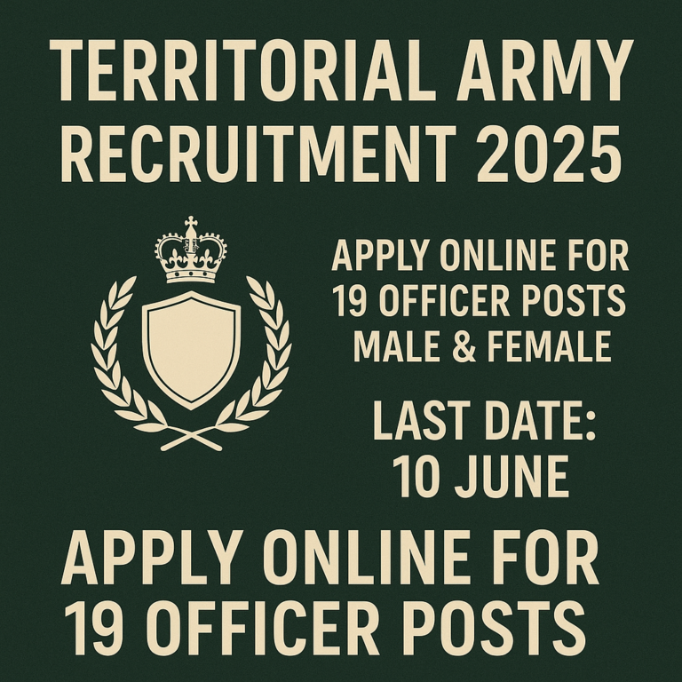 Territorial Army Recruitment 2025 – Apply Online for 19 Officer Posts | Male & Female | Last Date: 10 June