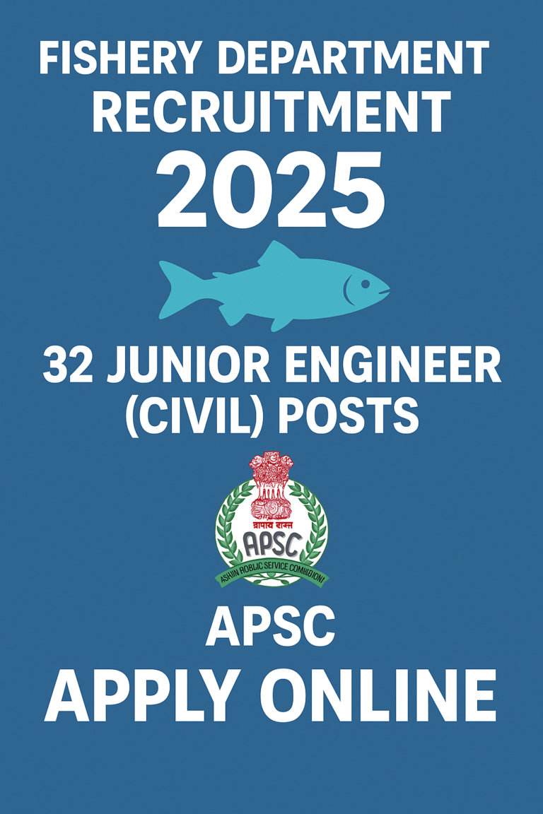 Fishery Department Recruitment 2025 – Apply Online for 32 Junior Engineer (Civil) Posts