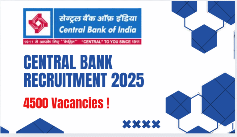 Central Bank of India Apprentice Recruitment 2025 – Apply Online for 4500 Apprentice Posts