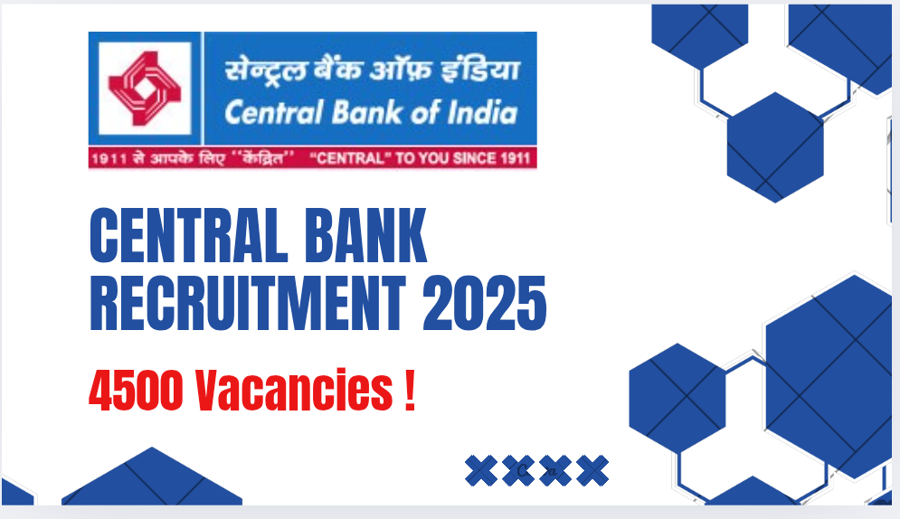Central Bank of India Apprentice Recruitment 2025 – Apply Online for 4500 Apprentice Posts